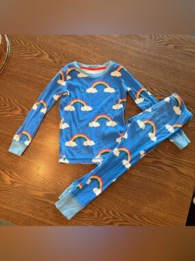 Mini Boden Blue Rainbow and White Cloud Pajama Set